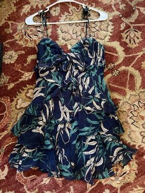 Hello Molly Navy Leaf Print Ruffle Sundress